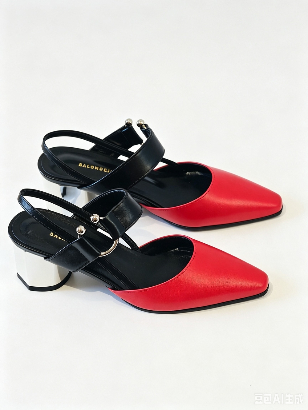 Salondeju Red Pointed Toe Slingback Block Heel Sandals